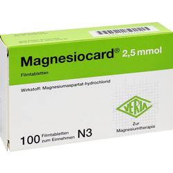 Grüne Packung mit 100 Magnesiocard Filmtabletten zur Magnesiumtherapie.