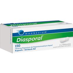 Schachtel mit Magnesiumkapseln, darauf steht "Diasporal" und "2x täglich".