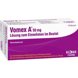Eine Packung Vomex A Beutel zur Einnahme, gegen Reisekrankheit.